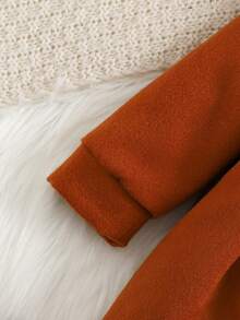 SHEIN 1pc Baby Girls Autumn/Winter New Cute Peter Pan Collar Loose Fit Long Sleeve Front Bow Cardigan Coat + Beret Hat Set, Elegant And Versatile - Coffee Brown - View 5