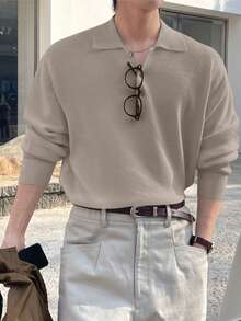 DAZY 男士纯灰色半拉链毛衣，秋冬 - 灰色 - 查看 4