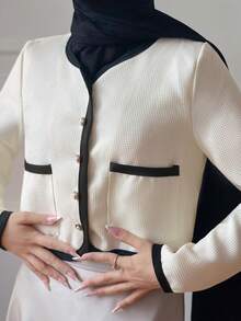 DAZY 女士宽松拉链撞色夹克，秋季女装外套 - 白色 - 查看 2