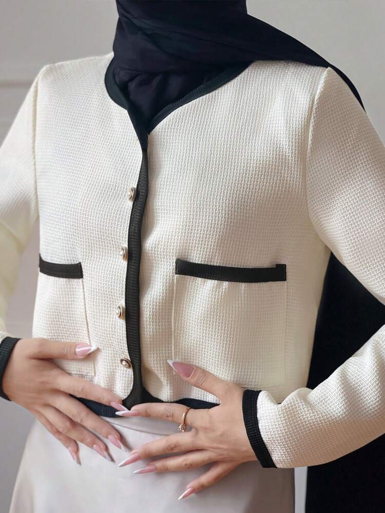 Women Loose Fit Zip Up Contrast Color Jacket,Fall Clothes Women Coats