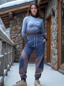 Innovista Women Seamless Blue White Grey Ombre Long Sleeve Slim Fit T-Shirt Lightweight Breathable UV Protection Moisture Wicking Half Zip Minimalist Letter Print For Hiking Running Biking Gym Yoga Pilates Fall Winter Layering Office To Outdoor Athleisure Utilitarian Chic Clean Girl Aesthetic Soft Stretchy Sculpting Fit Sensitive Skin Friendly Base Layer Or Standalone IG Reel Ready OOTD Festival Streetwear Sports Women Tops Workout Women Sets Valentine Day Essentials - Blue - View 11