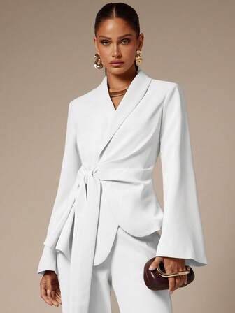 Silquee Women's Autumn Commuter Shawl Collar Wrap Flare Sleeve Blazer Jacket