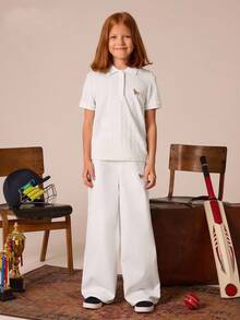 Joliand Joliand 2 pezzi set di camicia polo e pantaloni per ragazze adolescenti, elegante design urbano carino con decorazione a cagnolino, adatto per viaggi, raduni, ritorno a scuola, estate e autunno - Bianco - Visualizzare 6