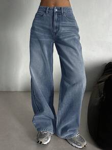 Dazy Tall 女式宽松直筒休闲牛仔裤 - 藍色 - 查看 4