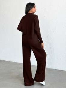 SHEIN Tall 女士立领插肩袖针织毛衣 2 件/套 - 棕色 - 查看 2
