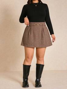 Elaquor Plus Size Vintage Plaid A-Line Skirt For Women Spring - Multicolor - View 1