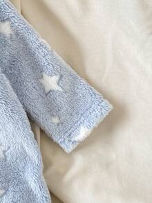 SHEIN 新生儿简约时尚可爱波尔卡圆点长袖连帽羊毛连体睡衣 - 淺藍色 - 查看 4