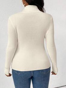 Plus Size Solid Color Casual Versatile Turtleneck Sweater, Autumn/Winter - Apricot - View 2