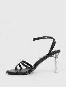CUCCOO SZL Sandales à talons hauts élégantes et sexy avec bride et bout rond, talon en verre - Noir - Voir 5
