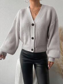 EURMUSE Cardigan Épaule tombante Côtelé - Nude - Voir 4