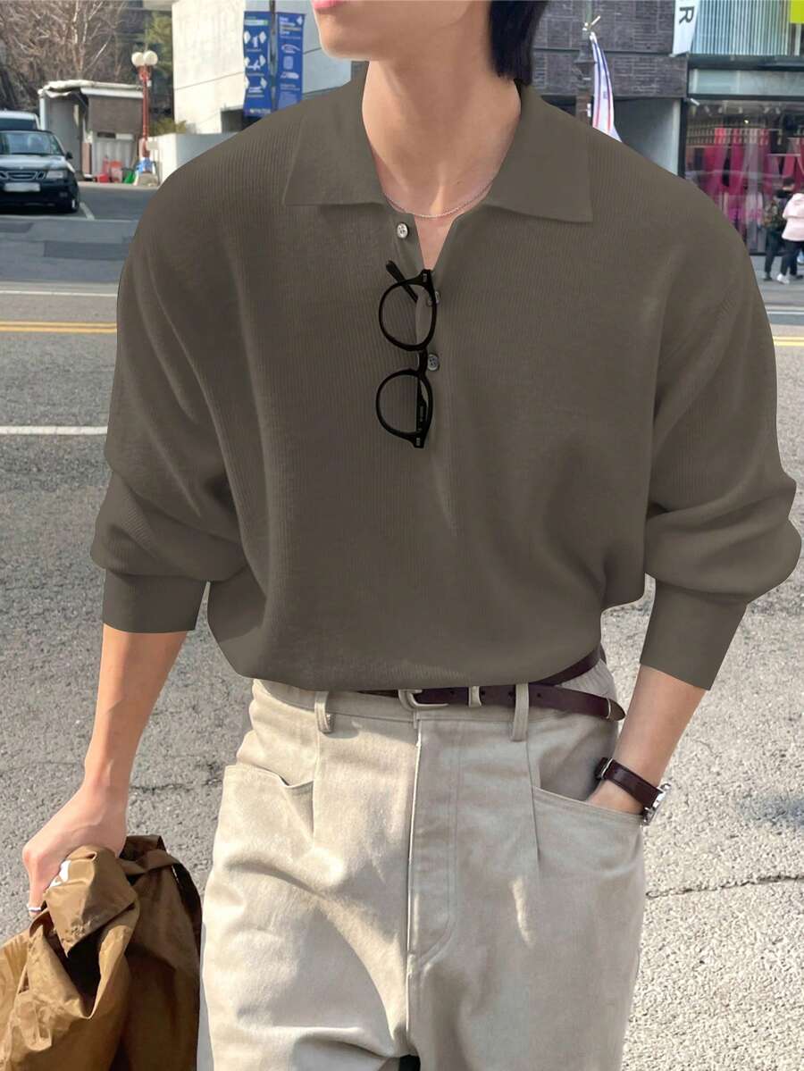 DAZY Men's Half-Zip Solid Color Sweater, Autumn/Winter - Camel - View 1
