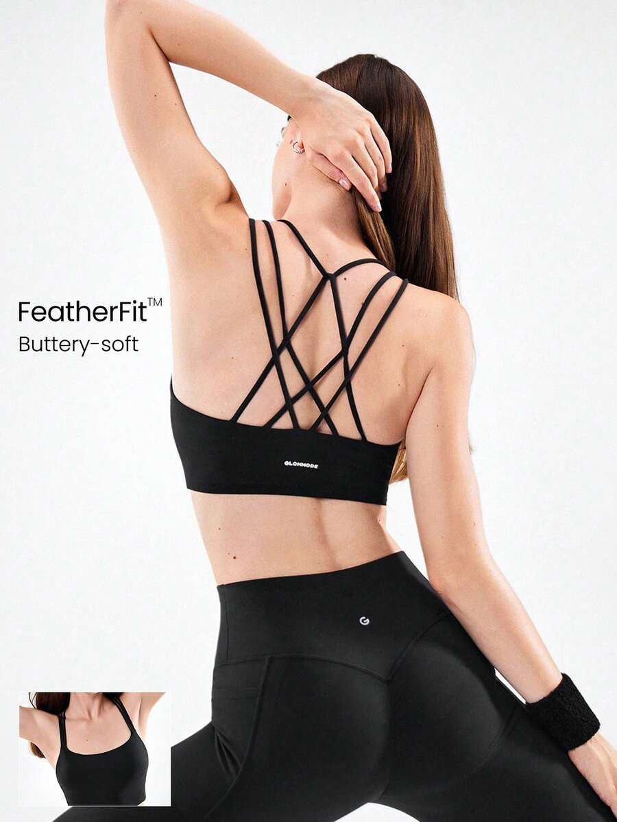 GLOWMODE FeatherFit™ 吊带运动内衣 低冲击瑜伽日常 - 黑色 - 查看 1