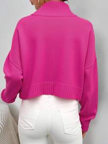 RueChic High Neck Drop Shoulder Sweater - Pink - View 2