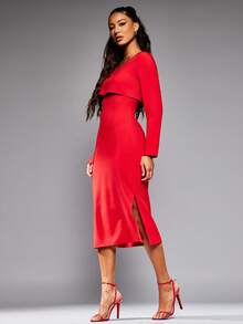 NYA SZN Đầm Maxi Dài Tay Bất Đối Xứng Dịp Đặc Biệt Trang Trọng Khiêm Tốn Đám Cưới Khách Dự Tiệc Cưới Tốt Nghiệp Kỳ Nghỉ Hẹn Hò Trang Phục Dài Cho Nữ - Đỏ - Xem 5