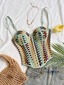 Soleia Women's Summer Boho Mint Green Knit Texture Spaghetti Strap Camisole,Fitted & Holiday Vacation Holiday Top For Party,Date,Beach,Festival - Multicolor - View 1