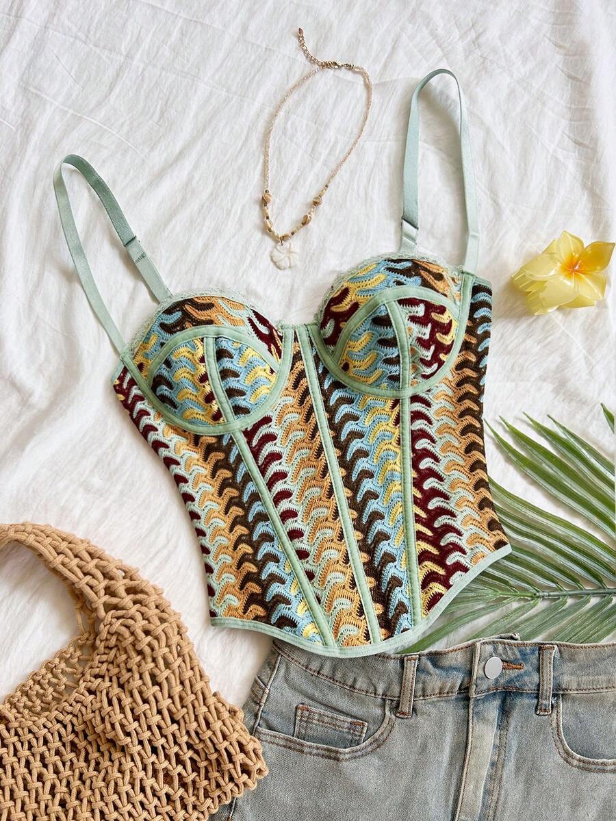 Soleia Women's Summer Boho Mint Green Knit Texture Spaghetti Strap Camisole,Fitted & Holiday Vacation Holiday Top For Party,Date,Beach,Festival - Multicolor - View 1