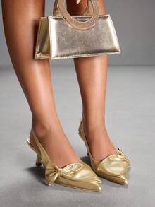 CUCCOO SZL Women's High Heel Pumps With Bow Element, Pointed Toe, Slim Heel, Open Back, Fashion Elegant Pink High Heel Shoes