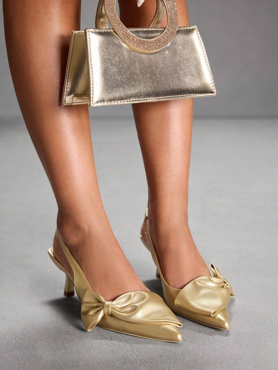 CUCCOO SZL Women's High Heel Pumps With Bow Element, Pointed Toe, Slim Heel, Open Back, Fashion Elegant Pink High Heel Shoes