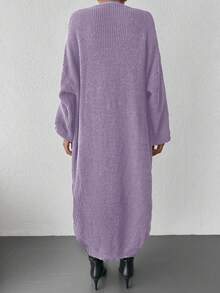 EURMUSE Solid Drop Shoulder Cardigan - Mauve Purple - View 2