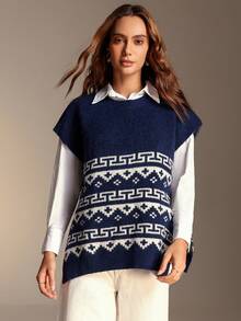 Chiquease 女式无袖圆领休闲毛衣背心，适合节日派对