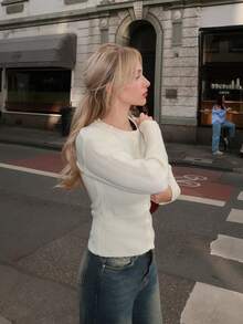 Turnttoni Knitted Button Through Cardigan Long Sleeve Tops Old Money Cute Summer Vacation Airport Holiday Fall Autumn Winter Everyday Office Christmas Work Office - Cream - View 2