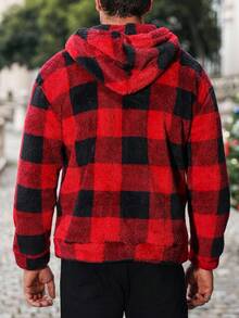 Manfinity CasualCool 男士格子口袋抽绳羊毛连帽运动衫，秋冬季送给爸爸或丈夫的理想礼物