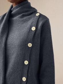 Lyxana Áo khoác cardigan dài tay cổ cao cài nút phía trước màu trơn dành cho nữ - Màu xám đen - Xem 3