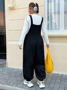 Muchica 大码休闲纯色宽松哈伦裤 - 黑色 - 查看 2