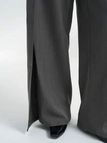 Airaco 复古宽松阔腿西装裤，喇叭腿休闲裤 - 深灰色 - 查看 2