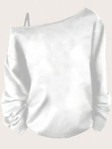 SHEIN Essnce 女式休闲马术骑手图案无袖系带长袖 T 恤，适合春季 - 白色 - 查看 2