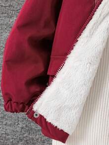 SHEIN 男童插肩袖实用口袋拉链连帽保暖外套，适合秋、春、冬季穿着。适合户外、上学和休闲穿着。 - 紅色 - 查看 6