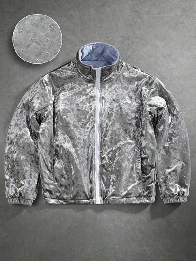 Manfinity EMRG Men's Fashionable Metallic Rhinestone Embellished Jacket, Autumn/Winter