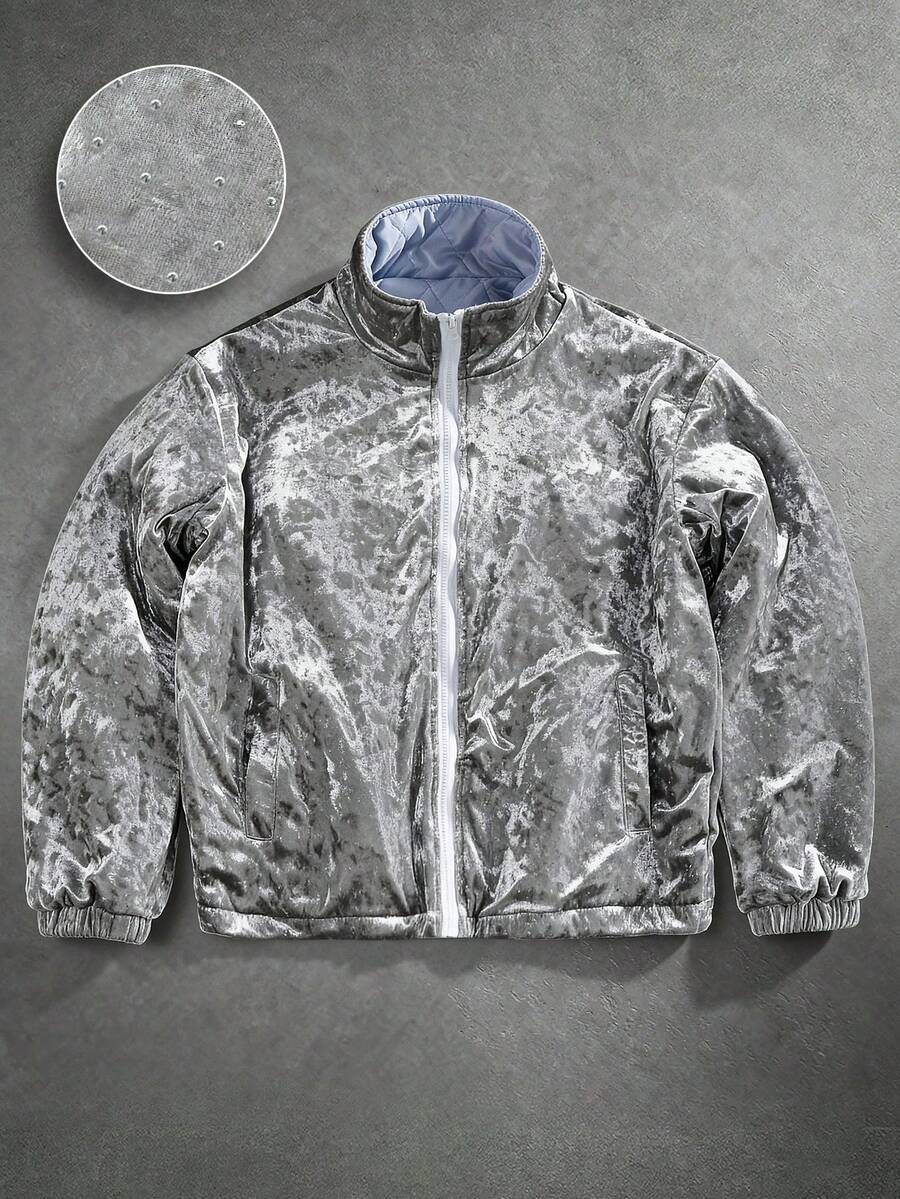 Manfinity EMRG Men's Fashionable Metallic Rhinestone Embellished Jacket, Autumn/Winter - Black - View 1