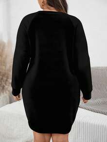 EMERY ROSE Gaun Sweatshirt Lengan Panjang Leher Bulat Motif Hati Kasual Smart Musim Gugur Hitam Ukuran Plus, Sweatshirt Panjang Liburan Thanksgiving Minimalis Vintage, Musim Semi - MultiWarna - View 2