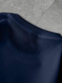 Manfinity Homme 男士字母印花长袖圆领休闲卫衣，秋冬 - 藏蓝色 - 查看 6