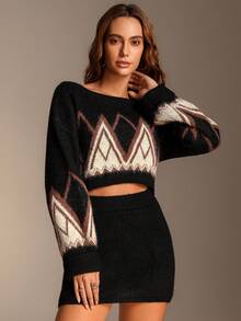 Chiquease Women's Holiday Party Elegant 2 Pieces Sweater Set, Long Sleeve Knitted Two Piece Outfit Long Sleeve Two Piece Set Two Piece Set Women Skirt Crop Sweater Women Sweater Dresses Winter Clothes For Women  Winter Clothes  Brown Skirt  Brown Sweater - Multicolor - View 7