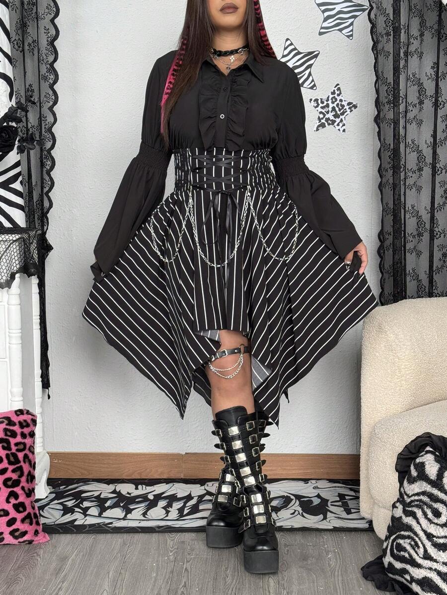 SHEIN Whyspr Vestido de estilo oscuro con bajo asimétrico talla grande - Multicolor - Ver 1