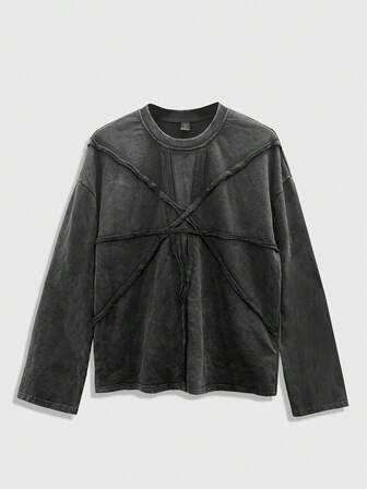 Street Life Camiseta de manga larga de corte holgado y caída de hombros, estilo casual y de calle, para primavera/otoño