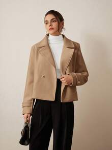 Aveloria Modichic Áo khoác len dài tay cổ bẻ màu trơn dành cho nữ - Màu Khaki - Xem 4