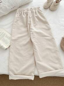 Genkimix Kids Tween Girls Thickened Corduroy Ruffle Waist Pocket Casual Straight Leg Pants Winter White Pants Pants Cute Kid Wide Leg Pants Girls Cotton Pants Girls Khaki School Pants Girl Uniform Pants