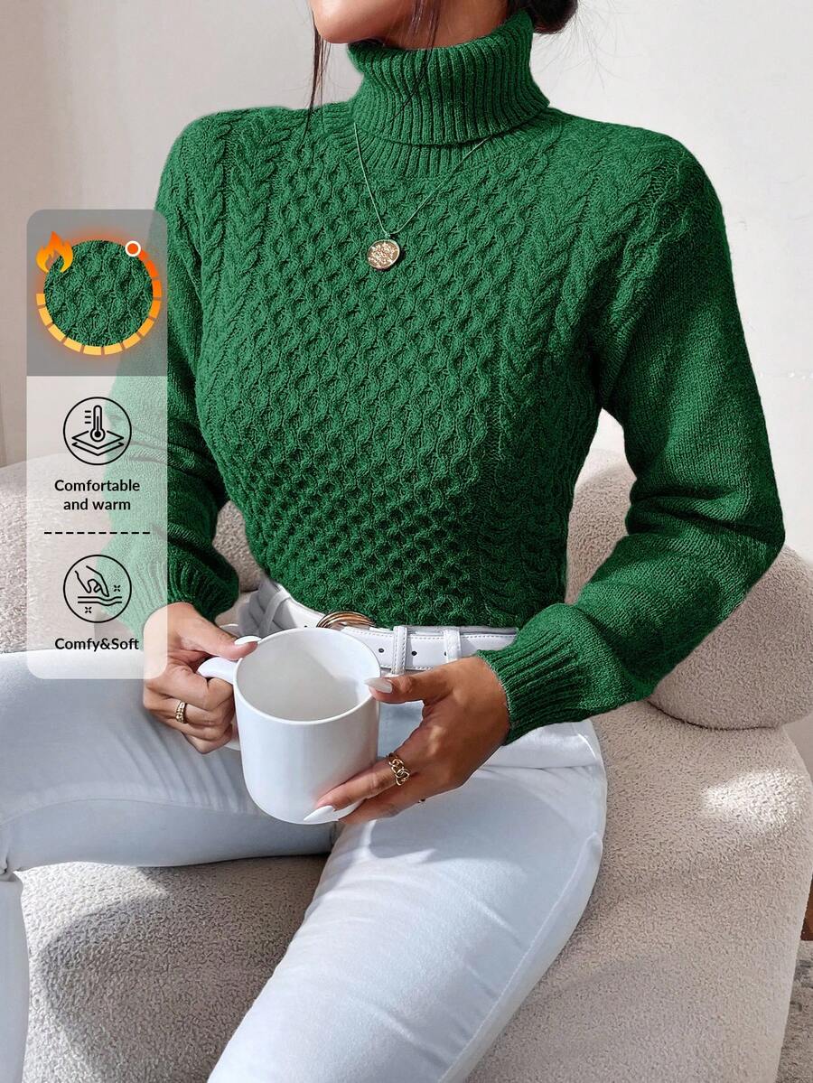 RueChic 高領絞花針織毛衣 - 墨綠色 - 查看 1