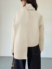 Aloruh Women's Solid Color Scarf Collar Short Jacket, Autumn/Winter - Beige - View 2