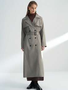 INAWLY 英伦风长款双排扣系带风衣 - 灰色 - 查看 5