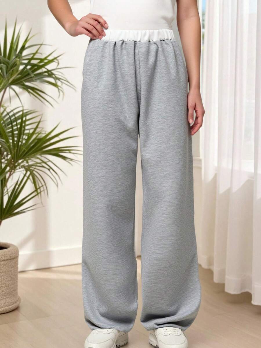 SHEIN Explorewe 抽绳下摆阔腿直筒休闲裤