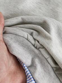 Genkimix Kids 1 件女童简约时尚蝴蝶图案条纹拼接灰色二合一 Polo 领长袖休闲运动衫，适合春秋季 - 灰色 - 查看 7