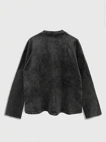 ROMWE MEN Street Life Men's Punk Loose Fit Drop Shoulder Washed Long Sleeve T-Shirt, Fashion Street Style, Spring/Autumn - Black - View 2