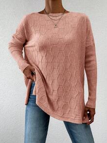 RueChic Women's Solid Colored Round Neck Batwing Sleeve Sweater - Coffee Brown - View 4