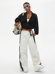 Dewbera Kontrastfarbiger Saum Kurze Lässig Sportjacke