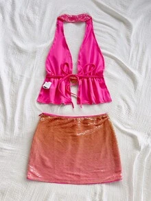 Soleia 女式无袖荷叶边亮片装饰两件套 - 彩色 - 查看 4