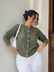 NegzBox Women's Minimalist Versatile Solid Color Cardigan Fall Winter Cloth For Women - Army Green - View 4